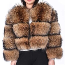 Maomaokong winter women's real fur coat Natural Raccoon fur jacket high quality fur round neck warm woman jacket 211122