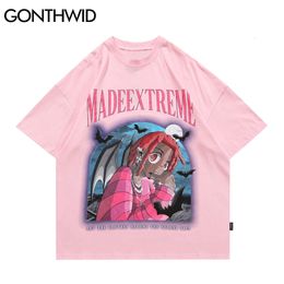 Oversized Tees Shirts Cartoon Anime Girl Print Tshirts Streetwear Men Hip Hop Harajuku Fashion Casual Cotton Loose Tops 210602