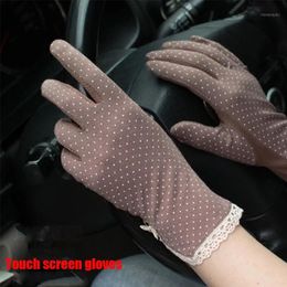 Five Fingers Gloves Women Ladies Summer Sunscreen Cute Dot Lace Patchwork Thin Touch Screen Breathable Driving