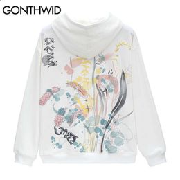 GONTHWID Harajuku Streetwear Hooded Sweatshirts Graffiti Ink Painting Print Hoodies Fashion Pullover Casual Outerwear Loose Tops H0910