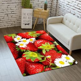 Carpets Strawberry 3D Rug Living Room Girls Carpet Bedroom Kids Play Mat Soft Flannel Home Decor Kitchen Floor Area Bathroom Doormat