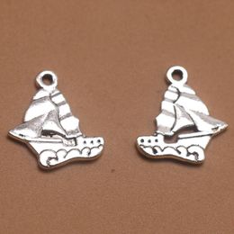 Charms Double Sided Ship Boat Antique Pendants,Vintage Tibetan Silver Jewelry,Diy Jewellery Findings For Bracelet Necklace 19*17mm