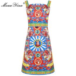 Fashion Designer Runway dress Spring Summer Women Dress Spaghetti Strap Classic Print Dresses 210524