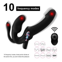 NXY Vibrators New 10 Speeds Strapon Dildo Vibrator Female Erotic Toys In Couple Double Vibrating G Spot Anal Putt Plus Prostate Massager 0408