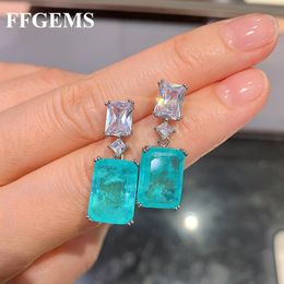 Dangle & Chandelier FFGems Brazilian Paraiba Emerald Tourmaline Silver Earring Created Blue Stone Square For Women Fine Jewellery Wholesale Pa