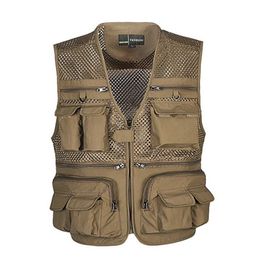 Unloading Men's Vest Tactical Webbed Gear Coat Summer Pographer Waistcoat Tool Many Pocket Mesh Work Sleeveless Jacket Male 211112