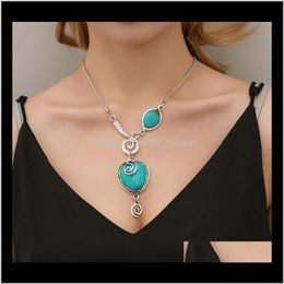 & Pendants Drop Delivery 2021 Bohemian Crack Turquoise Pendant Necklace Sier Snail Necklaces For Women Party Jewellery Accessories Tuv3W