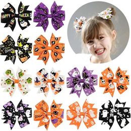 120pcs Baby Halloween Grosgrain Ribbon Bows With Clip Girls Party Favour Child Ghost Pumpkin Kids Girl Pinwheel Hair Clips HairPin Accessories 12 Styles for Sale