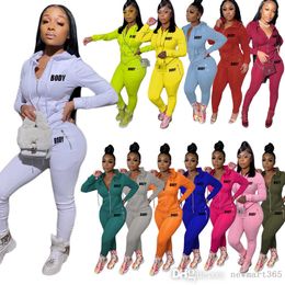 Women Sweatpants And Hoodie Set Tracksuits Two Piece Pants Set Zipper Long Sleeve Letters Printed Jacket Leggings Outfits