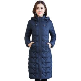 Female Long Coat Hooded Solid Casual Women's Winter Jacket With Zipper Thick Stand Collar Cotton Padded Woman Parkas 211013