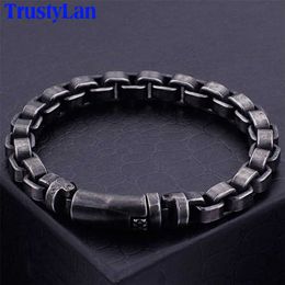 Solid Black Stainless Steel Men Bracelet Vintage Jewelry Big Size 10 Inches Chain Link Friendship Mens Bracelets & Bangles 211124