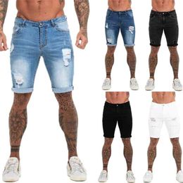 Mens Shorts Fitness Denim Shorts Black High Waist Ripped Summer Jeans Shorts For Men Brand Plus Size Casual Streetwear dk03 210331