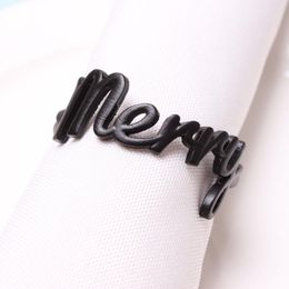 Napkin Rings 12PCS/Metal Black Letter MERRY Ring Table Decoration Ornaments For Christmas Cocktail Party Family Gathering