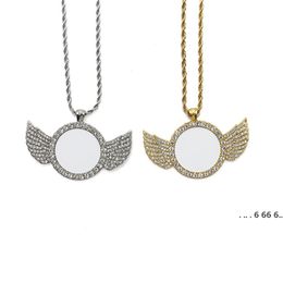 newSublimation Necklace Sublimation Blanks Diamond Necklaces Angel Wings Thermal Transfer Pendant Metal sea shipping EWB5567