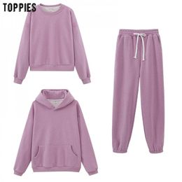 autumn womens hooded sweatshirts casual tracksuit tops +pants jogger two piece set streetwear 210421