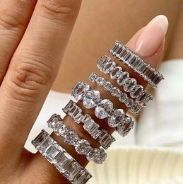 Ins Top Sell 10 Styles Wedding Ring Sparkling Luxury Jewelry 925 Sterling Silver Multi Shape White Topaz CZ Diamond Eternity Party Women Engagement Band Rings Gift