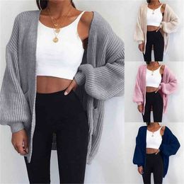 Loose Knitted Cardigan Sweater For Women Open Stitch Long Sleeve Autumn Spring Coat Solid Casual Oversize 210914