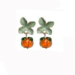 Dangle & Chandelier Vintage Chinese Style Earrings For Women French Ins Metal Female Persimmon Pendant Everything Goes Well Jewelry