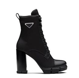 Luxury Designer Woman Fashion Boots Leather and Nylon Fabric Booties Women Ankle Biker Australia Platform Heels Winter Sneakers