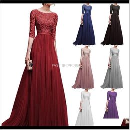 Casual Dresses Apparel Women Formal Wedding Bridesmaid Long Dress Solid Half Sleeve Female Party Ladies Elegant Maxi Lace Vestid 19Kel