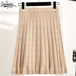 Elastic Waist Knitted Mini Skirts Women Autumn Fashon Korean High A-Line Pleated Solid Casual Loose 10370 210427