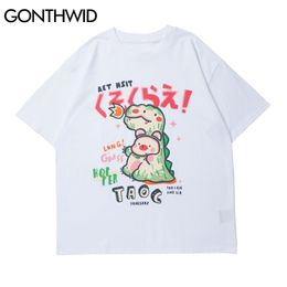 Tees Shirts Japanes Style Cartoon Dinosaur Bear Short Sleeve Tshirts Streetwear Harajuku Hip Hop Fashion Cotton Tops 210602
