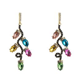 Big Crystal Earrings Colourful Leaves Retro Drop Earrings For Women Metal Earing Gold Colour Black Green Pink Creative Earings