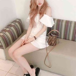 Vintage ruffle white linen dress women Summer Casual elegant korean mini kawaii beach party vestidos 210521