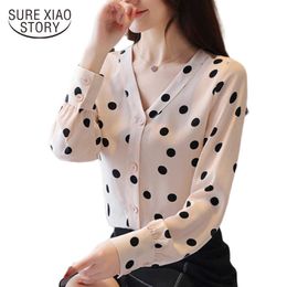 Sexy V-neck Long Sleeve Women Tops Autumn Chiffon Blouse Blusas Mujer De Moda Polka Dot Clothing 5371 50 210528