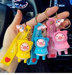 Cute Raincoat Pig Design Keychain Lovers Key Holder Organiser Car Key Housekeeper Gift Bag Pendant Accessory Keyring 012 G1019