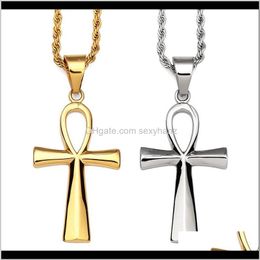 & Pendants Drop Delivery 2021 Fashion Men Charm Hip Hop Cross Pendant Necklaces Jewelry Stainless Steel 18K Gold Plated Punk Rock Rap Mens 60