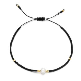 Charm Bracelets ZMZY Thin Natural Pearl Bracelet Miyuki Beads Handmade Black Glass Stone For Women Boho Adjustable Rope Lady Jewelry