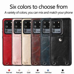 Shockproof Phone Cases for Samsung Galaxy Note20 S20 Ultra Note10 S10 Plus Solid Colour Crazy Horse Texture PU Leather Protective Cover Case with Shoulder Strap