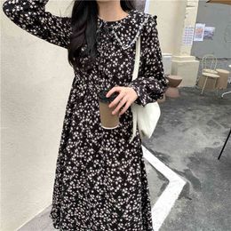 Vintage dress Spring Autumn Korean Floral Printed Long Sleeve Women Dress Clothes es Party 781i 210420