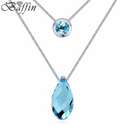 Baffin Crystals from Swarovski Water Drop Pendant Necklace Women Romantic Double Chain Jewellery Trendy Wedding Accessories