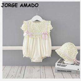 Summer Baby Girl Bodysuit Short Sleeves Ppolka Dot Bow Jumpsuit Cute Style born Clothes E9221 210610