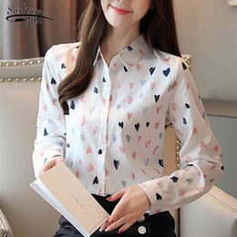 Long Sleeve Printing Blouse Women Shirt OL plus size Cardigan Chiffon White Tops Camisas Mujer 6820 50 210508