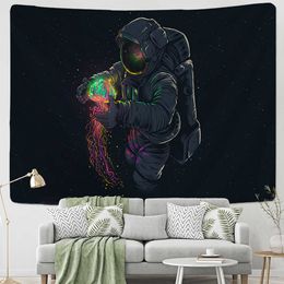Astronaut Wall Tapestry With Black Background Colour Jellyfish Interstellar Sky Tapestry Wall Hnaging Hippie Boho Dorm Decor 210609