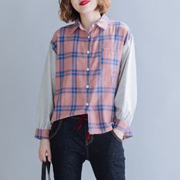 Oversized Women Cotton Casual Shirts New Spring Korean Simple Style Vintage Plaid Loose Female Long Sleeve Tops S3310 210412