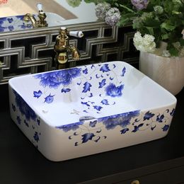 Rectangular Blue and white Jingdezhen ceramic sink wash basin Ceramic Counter Top Wash Basin Bathroom Sinks laundry sinkgood qty