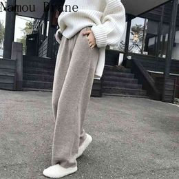 Autumn Winter Warm Elastic Waist Lace-up Women Knitted Pants Casual Loose Female Wide Leg Sweater Trousers 210522