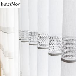 Innermor White grid style Tulle Curtains For Living room Jacquard Tulle Curtain for bedroom Soft Tulle for Kitchen Customised 210913