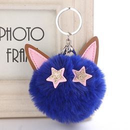Cute Women's Cat Ears Fur Ball Keychain Fur Pom Pom Pendant Keychain Bag Purse Car Key Holder Fluffy Keyring Jewelry Gifts
