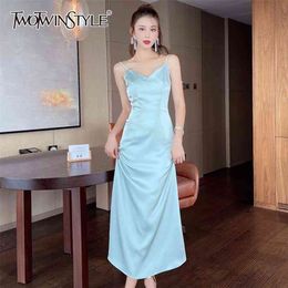 Sexy Sling Summer Dress For Women V Neck Sleeveless High Waist Minimalist Dresses Female Fashion Clothing 210520