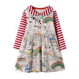 Jumping Long Sleeve Baby Girls Dresses Collar Cotton Children Clothing Autumn Spring Princess Fashion Design Kids 210529