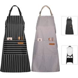 Kitchen Apron, Cooking Aprons Adjustable Bib Chef Stripes Apron with Pocket for Women and Men home cooking, barbecue 210629