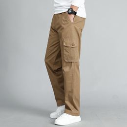 Summer Men's Khaki Pants Plus Size Straight Fit Big Sizes 5XL Side Pockets Wide Leg Cotton Black Cargo Work Trousers Male