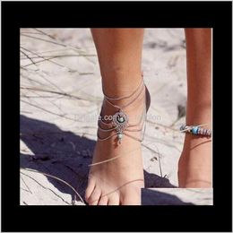 Anklets Jewelryethnic Turquoise Beads Anklet Hollow Vintage Multi-Layer Chic Tassel Foot Chain Ankle Bracelet Body Jewellery Beach Fashion 1815