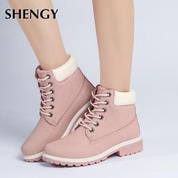 Boots Stylish Ladies Ankle Shoes Keep Warm Solid Color Lace-up 2021 Winter Women Snow Autumn PLus Velvet Flat Heel Female