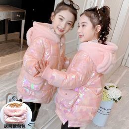 2021 Winter Shiny Jacket For Girls Hooded Warm Children Girls Winter Coat 5-14 Years Kids Teenage Cotton Parkas Outerwear H0910